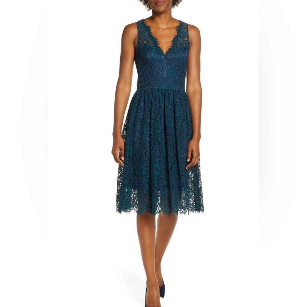 NEW Nordstrom Eliza J Eyelash Lace Jewel Tone Dress Size 6